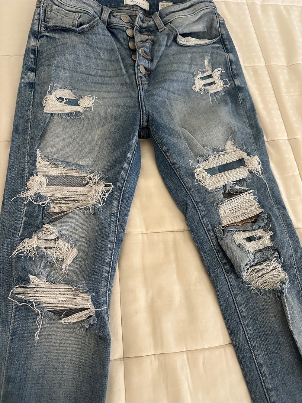 KanCan High Rise Distressed Jeans - Light Blue Denim - Picture 3 of 4